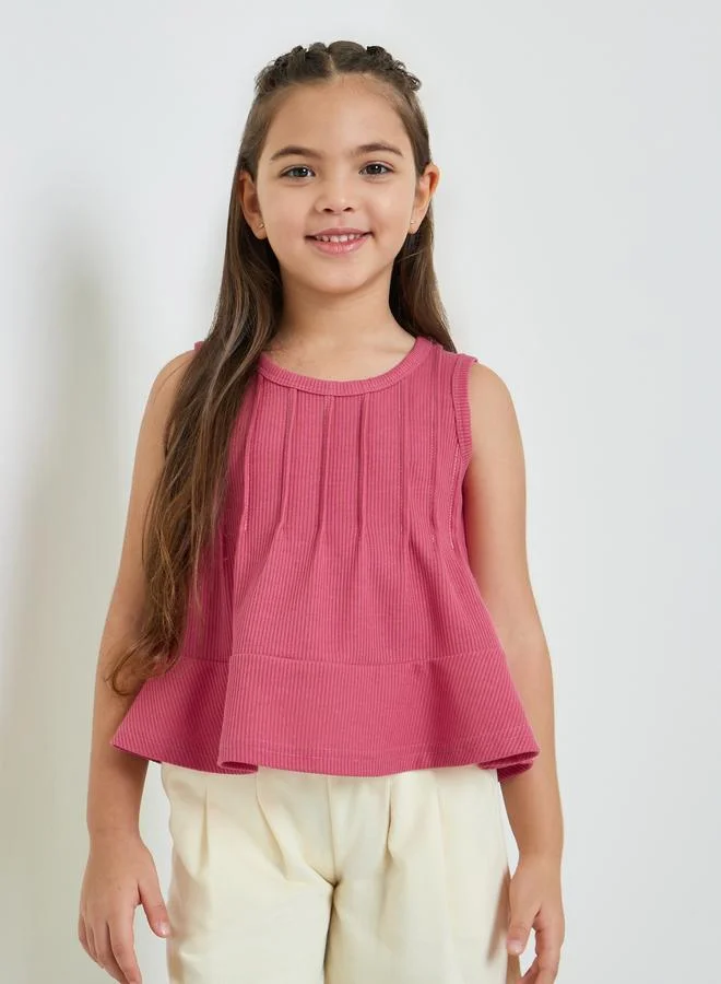 ستايلي Girls Pintuck Sleeveless Blouse and Shorts Set