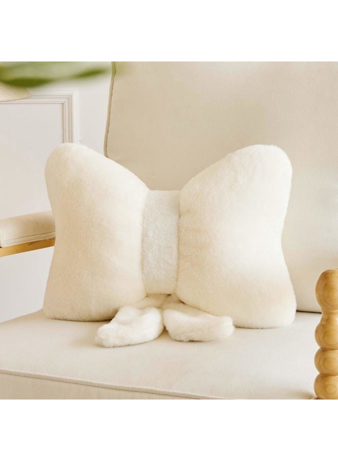 Lfsaaj Bow Throw Pillow, Bow Decorative Pillows, Aesthetic Room Decor Bow Pillows, Cute Coquette Bow Shaped Plush Lumbar Pillow for Bed Couch Living (Ivory 12 Inch) - Image 1