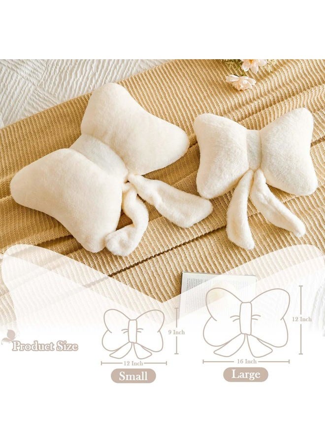 Lfsaaj Bow Throw Pillow, Bow Decorative Pillows, Aesthetic Room Decor Bow Pillows, Cute Coquette Bow Shaped Plush Lumbar Pillow for Bed Couch Living (Ivory 12 Inch) - Image 2