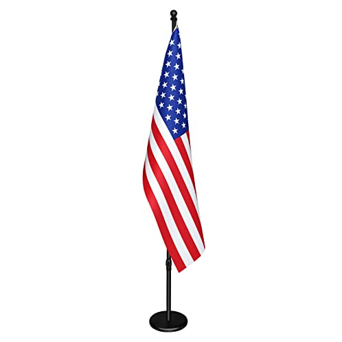 IN WHICH BAY Indoor Flagpole with Base,Telescoping Flag Pole 6FT-8FT, Flagpoles Rotate 360 Degrees, 3X5 USA Flag-Heavy Duty Water Resistant Polyester Canvas Embroidered Stars. Suitable for Office, Auditorium, School, Use (1-pack) - Image 1