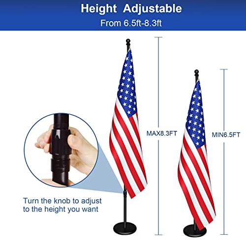 IN WHICH BAY Indoor Flagpole with Base,Telescoping Flag Pole 6FT-8FT, Flagpoles Rotate 360 Degrees, 3X5 USA Flag-Heavy Duty Water Resistant Polyester Canvas Embroidered Stars. Suitable for Office, Auditorium, School, Use (1-pack) - Image 3
