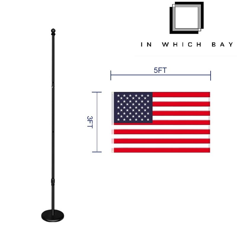 IN WHICH BAY Indoor Flagpole with Base,Telescoping Flag Pole 6FT-8FT, Flagpoles Rotate 360 Degrees, 3X5 USA Flag-Heavy Duty Water Resistant Polyester Canvas Embroidered Stars. Suitable for Office, Auditorium, School, Use (1-pack) - Image 2
