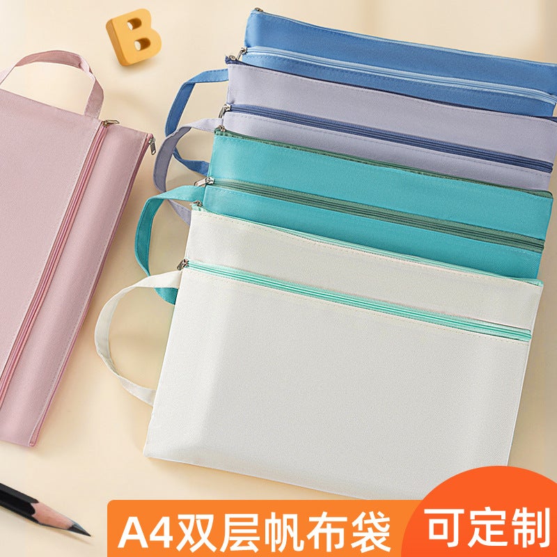 Morandi Portable Document Bag Waterproof Oxford Bag Information Bag Student Test Paper Bag Zipper Tilting Bag Printable - Image 2