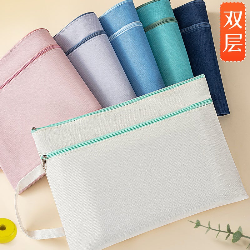 Morandi Portable Document Bag Waterproof Oxford Bag Information Bag Student Test Paper Bag Zipper Tilting Bag Printable - Image 5