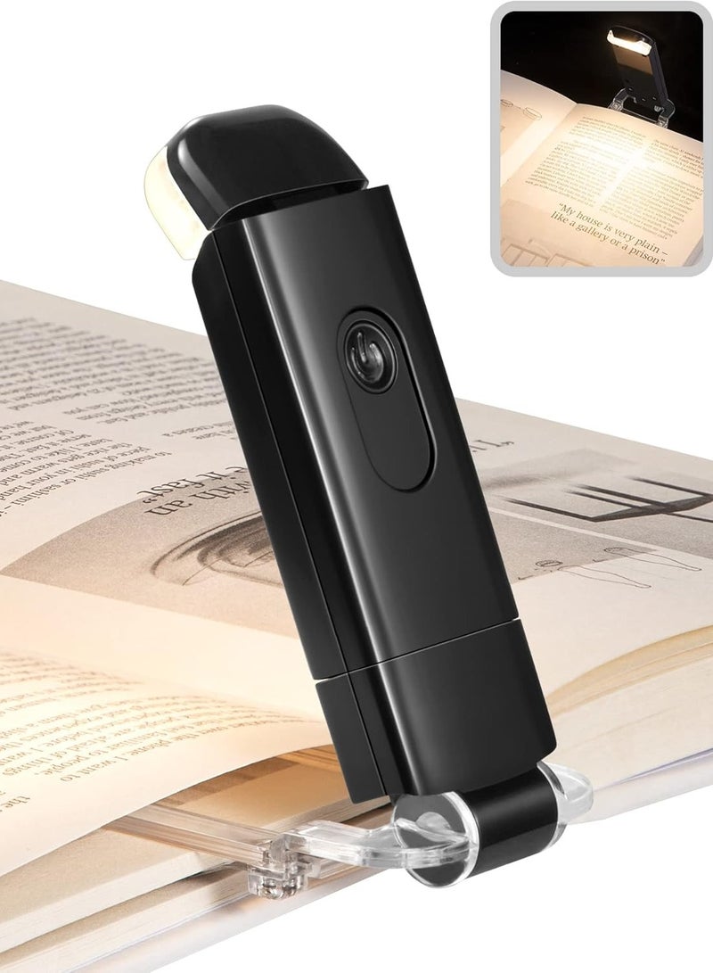 بابونا مصباح قراءة كتب بمشبك، مصباح LED يُثبت على الكتاب للقراءة في السرير، مصباح USB قابل لإعادة الشحن للعناية بالعين للأطفال وعشاق القراءة، بمستويين للسطوع (أسود) - Image 1
