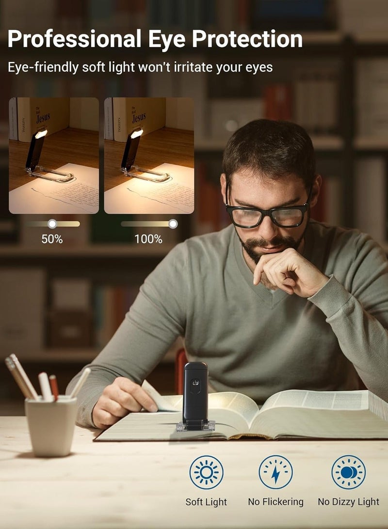 بابونا مصباح قراءة كتب بمشبك، مصباح LED يُثبت على الكتاب للقراءة في السرير، مصباح USB قابل لإعادة الشحن للعناية بالعين للأطفال وعشاق القراءة، بمستويين للسطوع (أسود) - Image 5