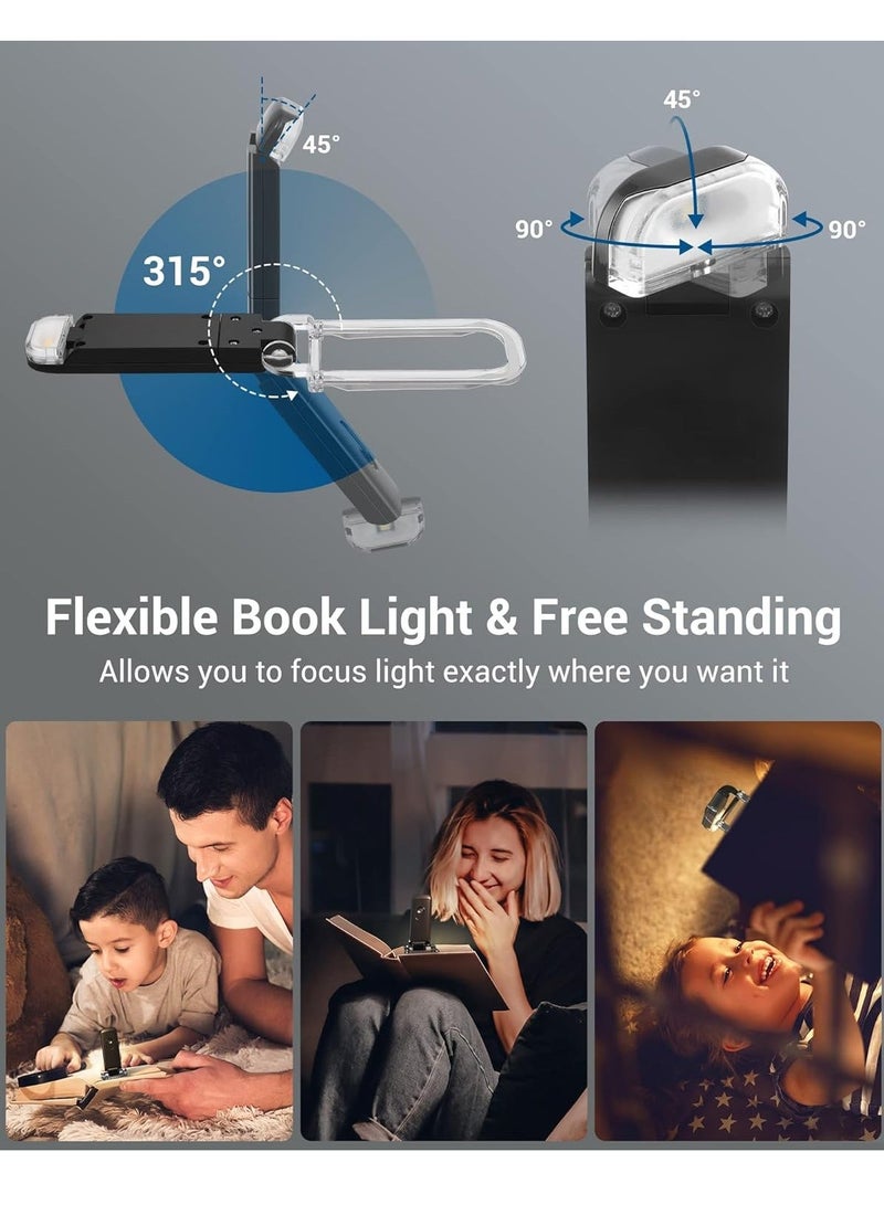 بابونا مصباح قراءة كتب بمشبك، مصباح LED يُثبت على الكتاب للقراءة في السرير، مصباح USB قابل لإعادة الشحن للعناية بالعين للأطفال وعشاق القراءة، بمستويين للسطوع (أسود) - Image 3