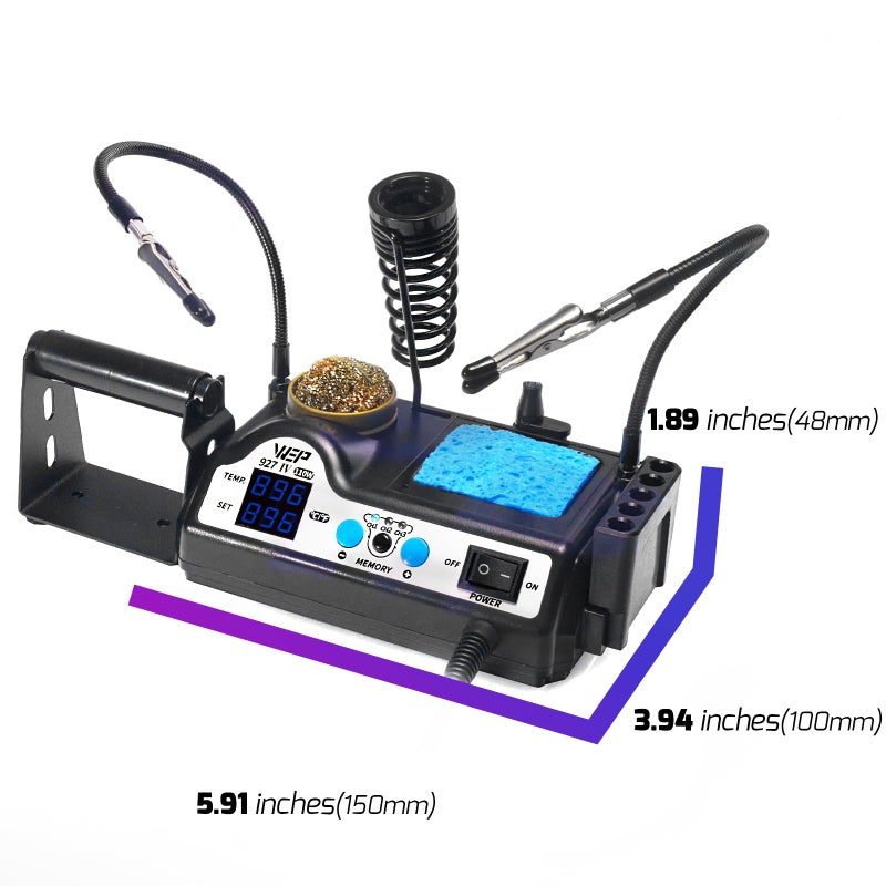 WEP 927-IV Soldering Station Kit High-Power 110W with 3 Preset Channels, Sleep Mode, LED Magnifier, 5 Extra Iron Tips, Tip Cleaner, 2 Helping Hands, Tip Storage Slots, Lead-free Solder Wire, Tweezers - Image 2