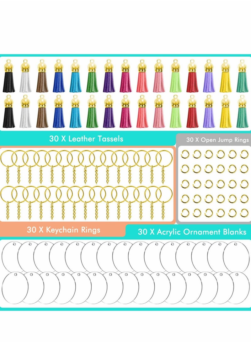 Excefore - Acrylic Keychain Blanks, 120pcs Blank Keychains for Vinyl Kit Including 30pcs Discs, keychain Tassels, Gold Key chain Rings and Jump DIY Keychain, Craft - Image 1