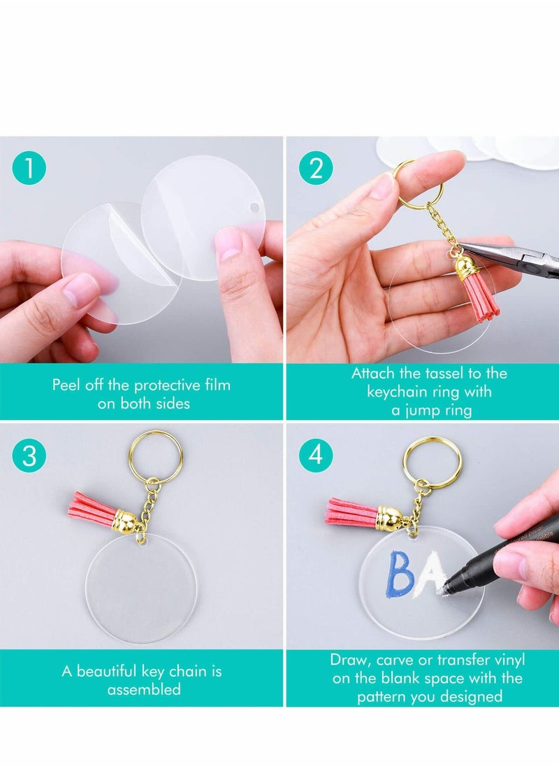Excefore - Acrylic Keychain Blanks, 120pcs Blank Keychains for Vinyl Kit Including 30pcs Discs, keychain Tassels, Gold Key chain Rings and Jump DIY Keychain, Craft - Image 1