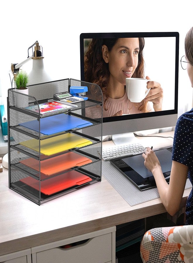 Vanulee A4/Legal/Letter Size，5 Tier Mesh Letter Tray File Organizer,15.2 x 9.5 x 13.4 inches,Office File Folder Holder,Space Saving,Black - Image 3