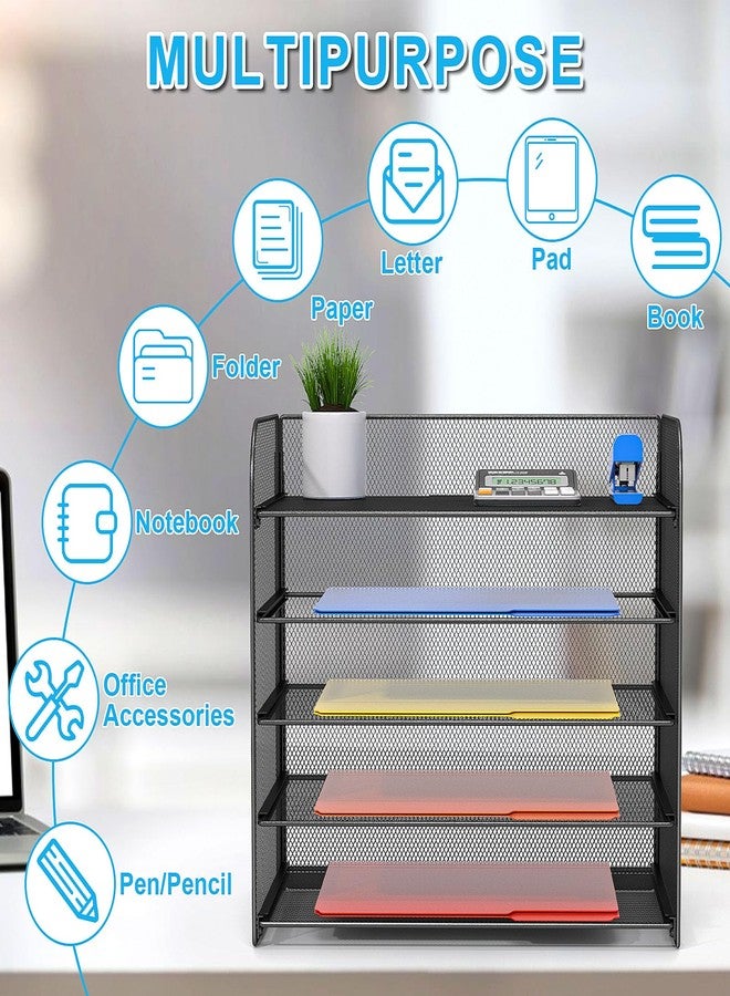 Vanulee A4/Legal/Letter Size，5 Tier Mesh Letter Tray File Organizer,15.2 x 9.5 x 13.4 inches,Office File Folder Holder,Space Saving,Black - Image 2