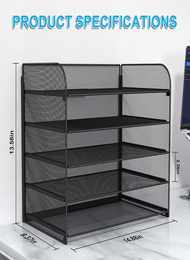 Vanulee A4/Legal/Letter Size，5 Tier Mesh Letter Tray File Organizer,15.2 x 9.5 x 13.4 inches,Office File Folder Holder,Space Saving,Black - Image 4