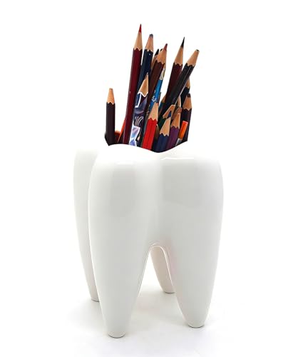 MONMOB 6" Ceramic Tooth Shaped Pen Holder Toothbrush Holder Tooth Succulent Plant Pot Home Office School Dentists Gift - Image 4