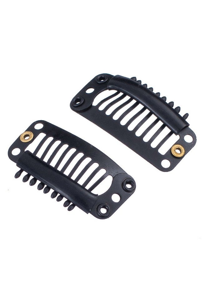 SWACC 100 Pcs U Shape Metailic Snap Clips ins for Hair Extension Hairpiece DIY Snap-Comb Wig Clips with Rubber (Black, 9-Teeth 6 Holes) - Image 2