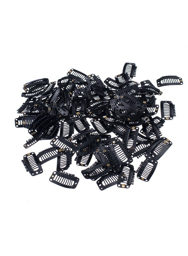 SWACC 100 Pcs U Shape Metailic Snap Clips ins for Hair Extension Hairpiece DIY Snap-Comb Wig Clips with Rubber (Black, 9-Teeth 6 Holes) - Image 3