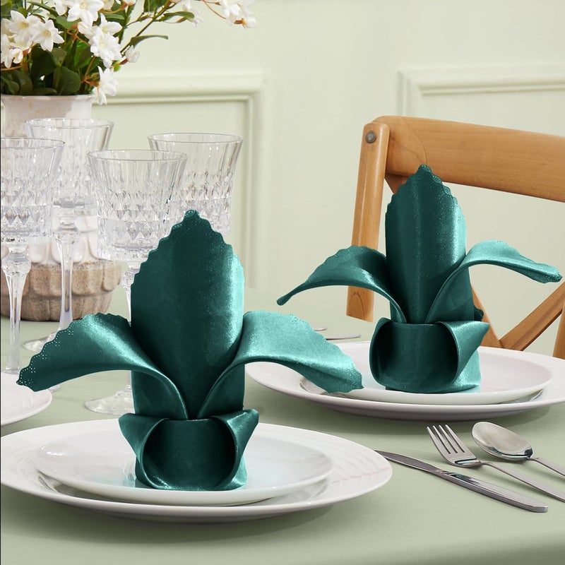 VACVELT 24 Pack Hunter Green Satin Napkins 17x17 Inch for Wedding Elegant Dinner Square Table Decor Restaurant Banquet Graduation Party  Scalloped Silky Cloth - Image 2