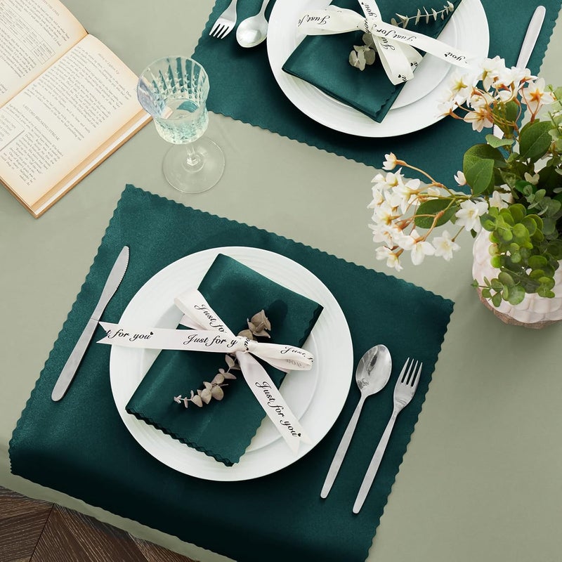 VACVELT 24 Pack Hunter Green Satin Napkins 17x17 Inch for Wedding Elegant Dinner Square Table Decor Restaurant Banquet Graduation Party  Scalloped Silky Cloth - Image 3