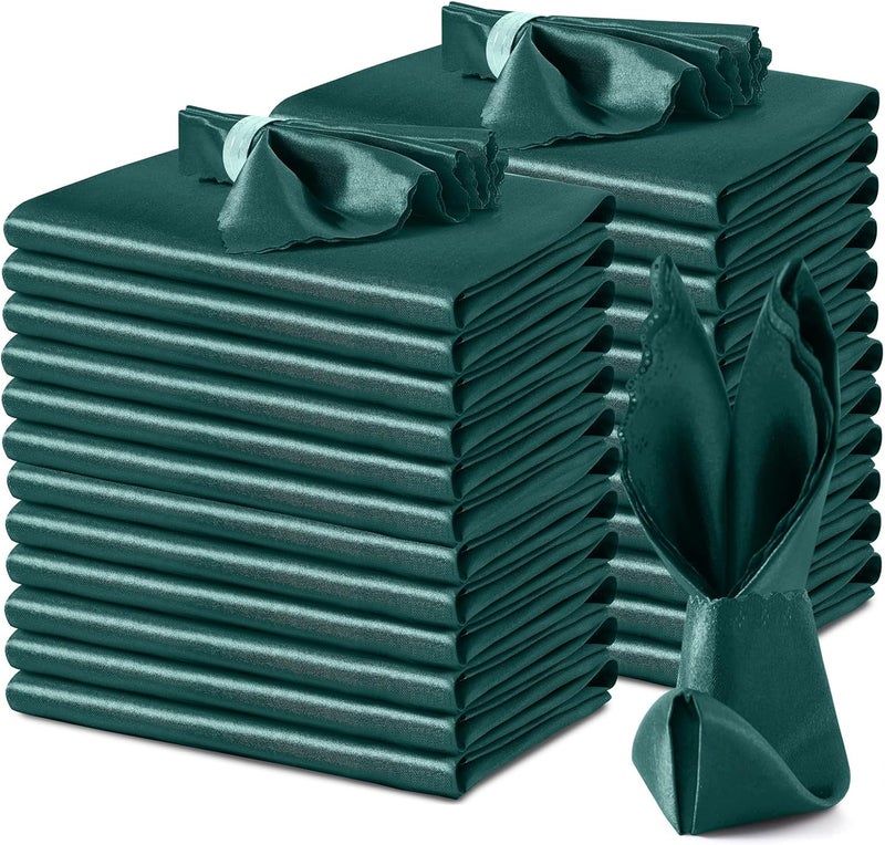 VACVELT 24 Pack Hunter Green Satin Napkins 17x17 Inch for Wedding Elegant Dinner Square Table Decor Restaurant Banquet Graduation Party  Scalloped Silky Cloth - Image 1