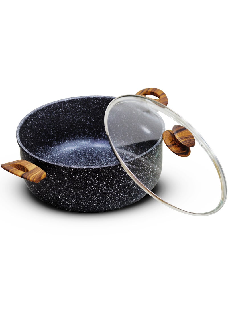 سويت هوم طاجن رخامي (26 سم) مقلاة غير لاصقة مع غطاء، خالية من مادة PFOA ومطلية بالجرانيت، وعاء صلصة للطهي، متوافق مع جميع المواقد، خالية من مادة PFOA (أسود) - Image 2