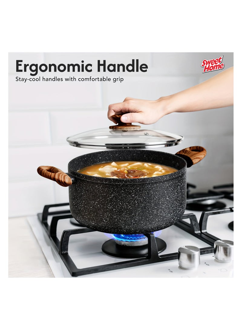 سويت هوم طاجن رخامي (26 سم) مقلاة غير لاصقة مع غطاء، خالية من مادة PFOA ومطلية بالجرانيت، وعاء صلصة للطهي، متوافق مع جميع المواقد، خالية من مادة PFOA (أسود) - Image 5
