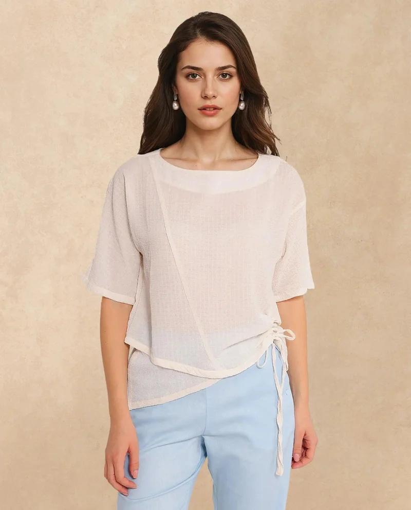ريريزم Women's Round Neck Half Sleeve Top