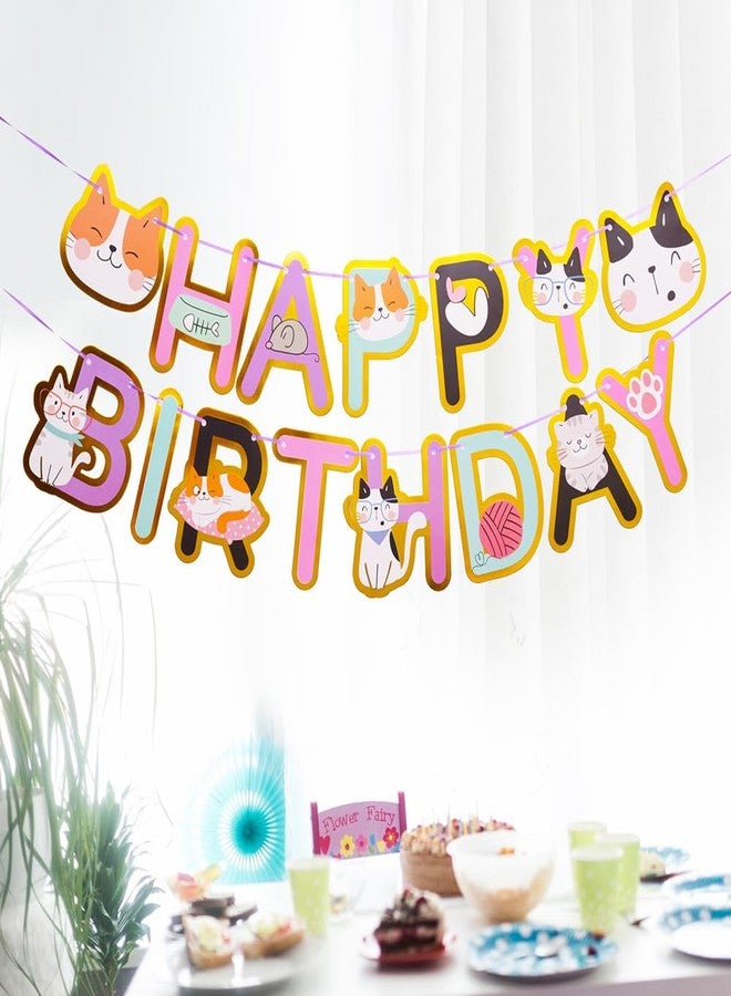 Geluode Cat Happy Birthday Banner for Boys & Girls, Kitty Cat Theme Birthday Party Hanging Wall Decorations - Image 3