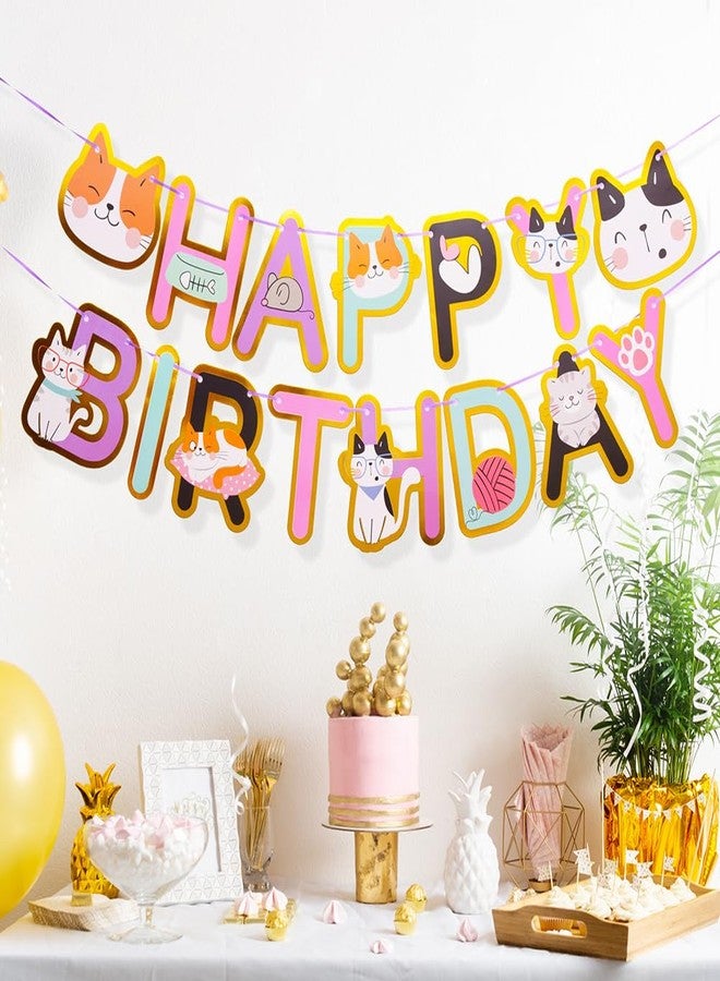 Geluode Cat Happy Birthday Banner for Boys & Girls, Kitty Cat Theme Birthday Party Hanging Wall Decorations - Image 4