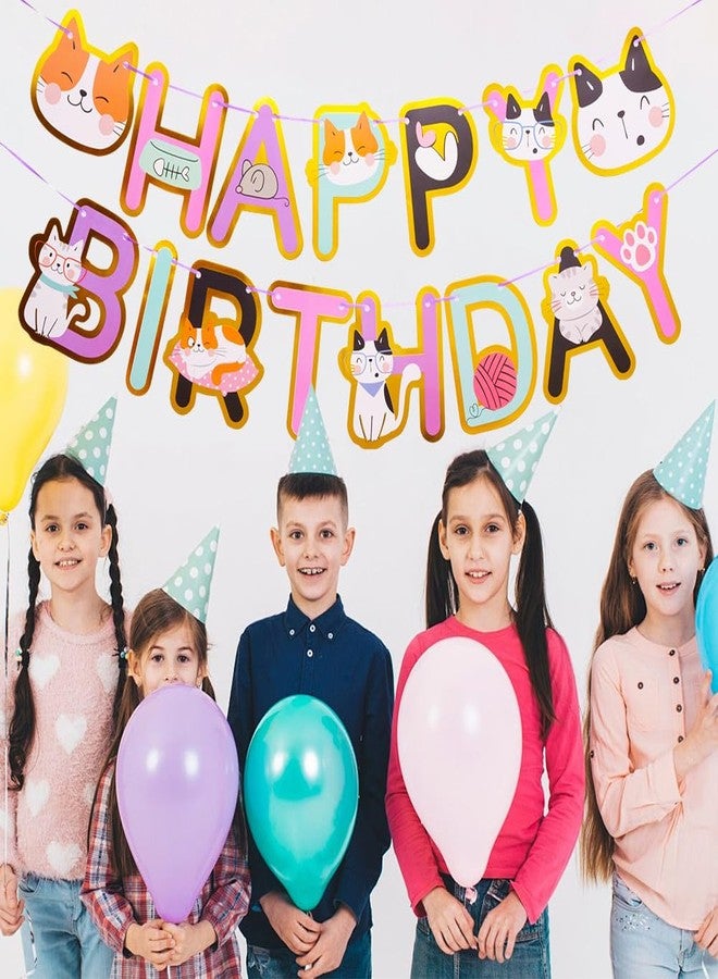Geluode Cat Happy Birthday Banner for Boys & Girls, Kitty Cat Theme Birthday Party Hanging Wall Decorations - Image 5