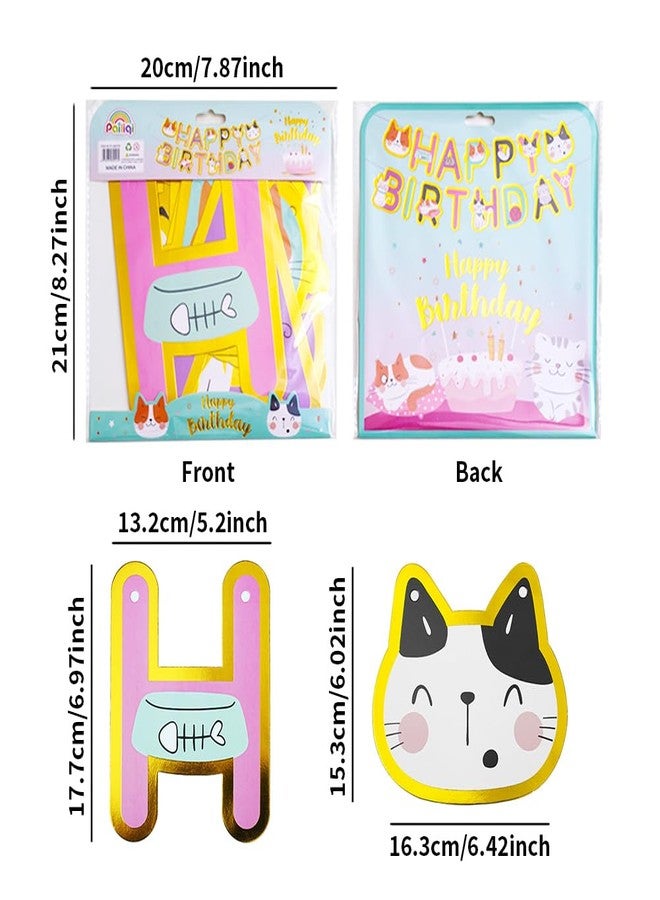 Geluode Cat Happy Birthday Banner for Boys & Girls, Kitty Cat Theme Birthday Party Hanging Wall Decorations - Image 2