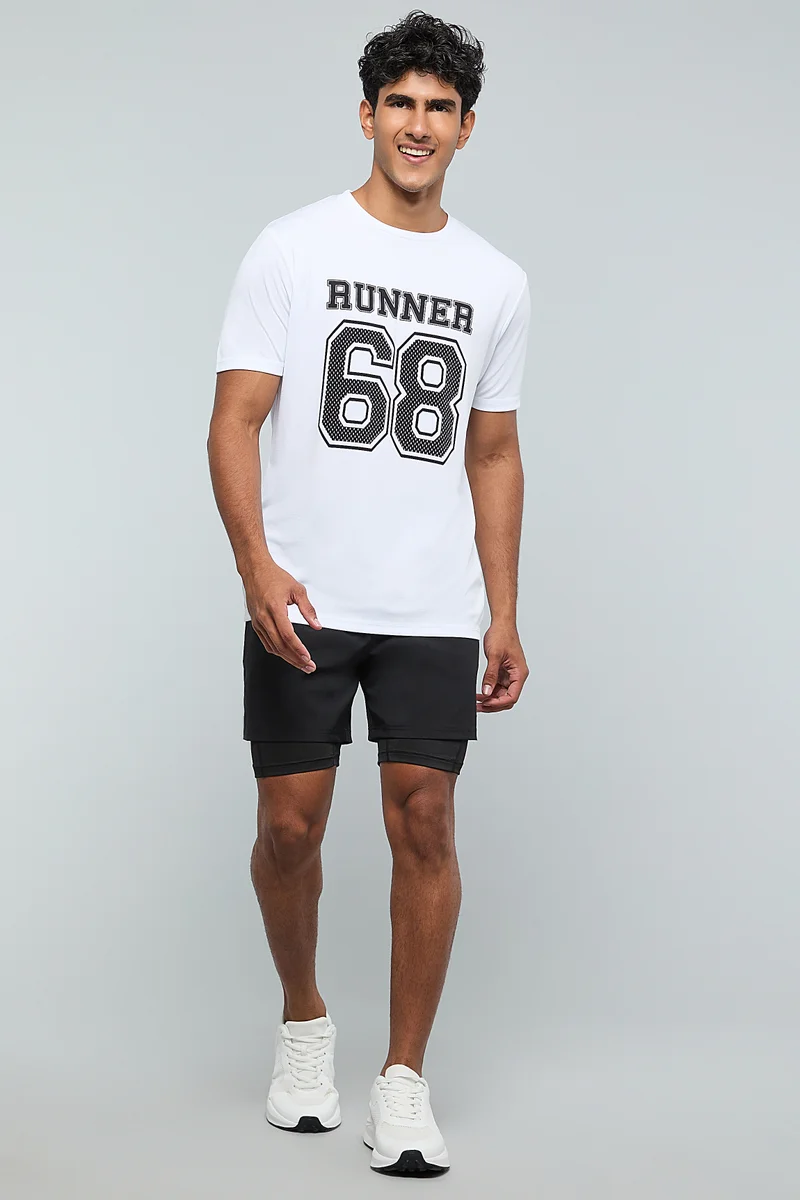 R&B Typography Print Active T-Shirt with Crew Neck and Short Sleeves