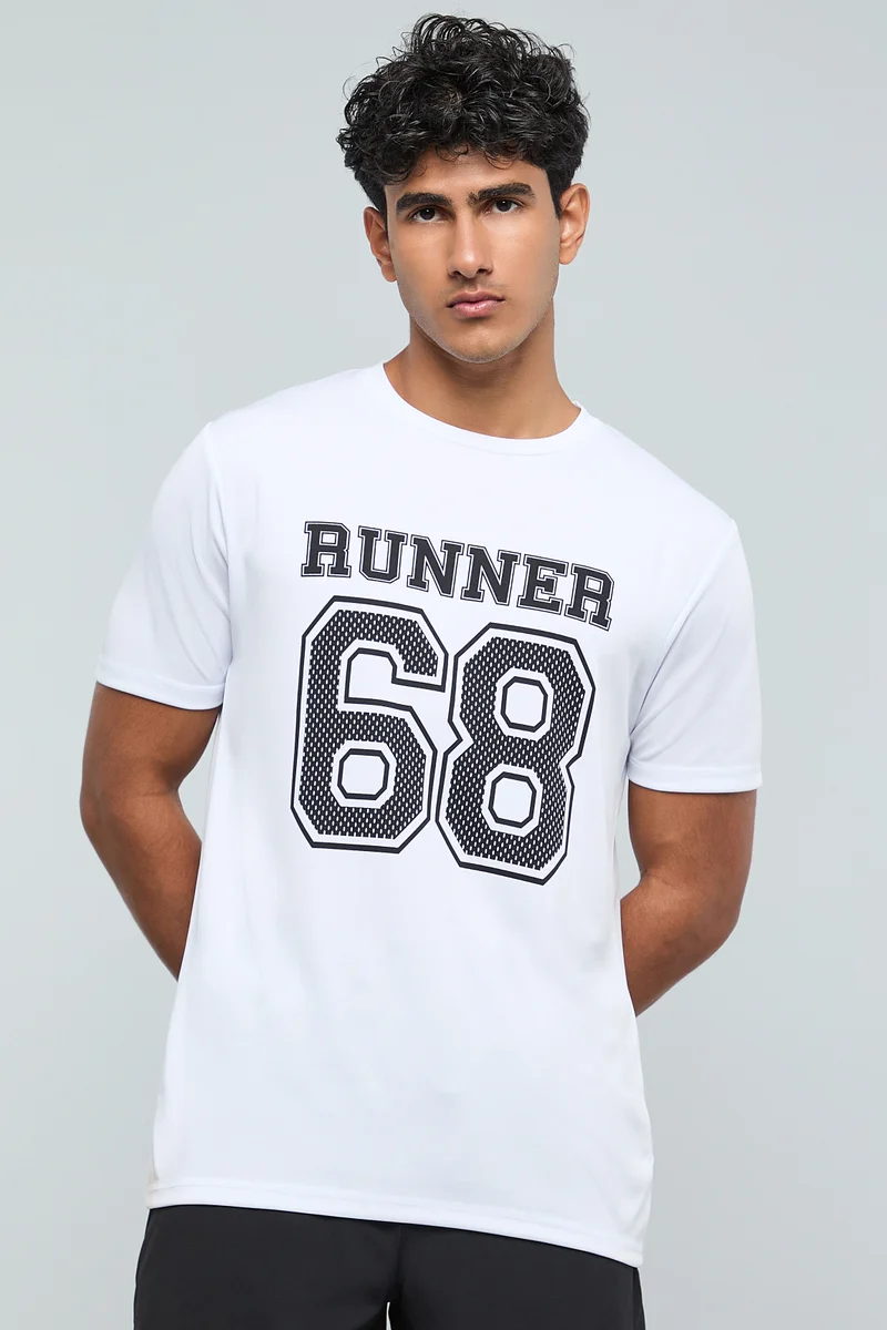 R&B Typography Print Active T-Shirt with Crew Neck and Short Sleeves
