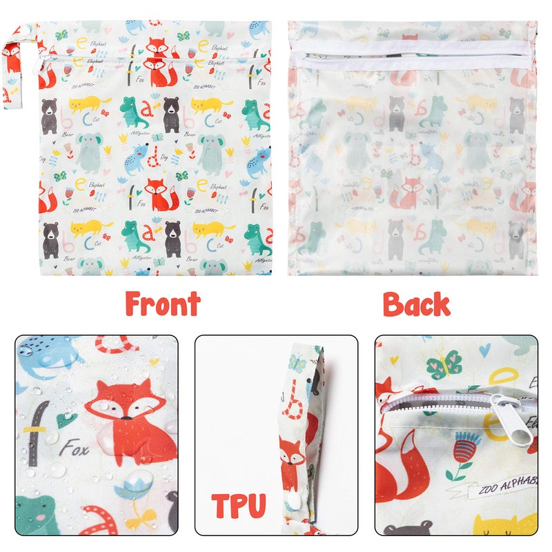 R HORSE 5Pcs Waterproof Reusable Diaper Baby Cloth Wet Dry Bags with 2 Zippered Pockets Travel Beach Pool Bag with Polar Bear Dinosaur Animal Alphabet Crocodile Pattern (3 Sizes) - Image 3