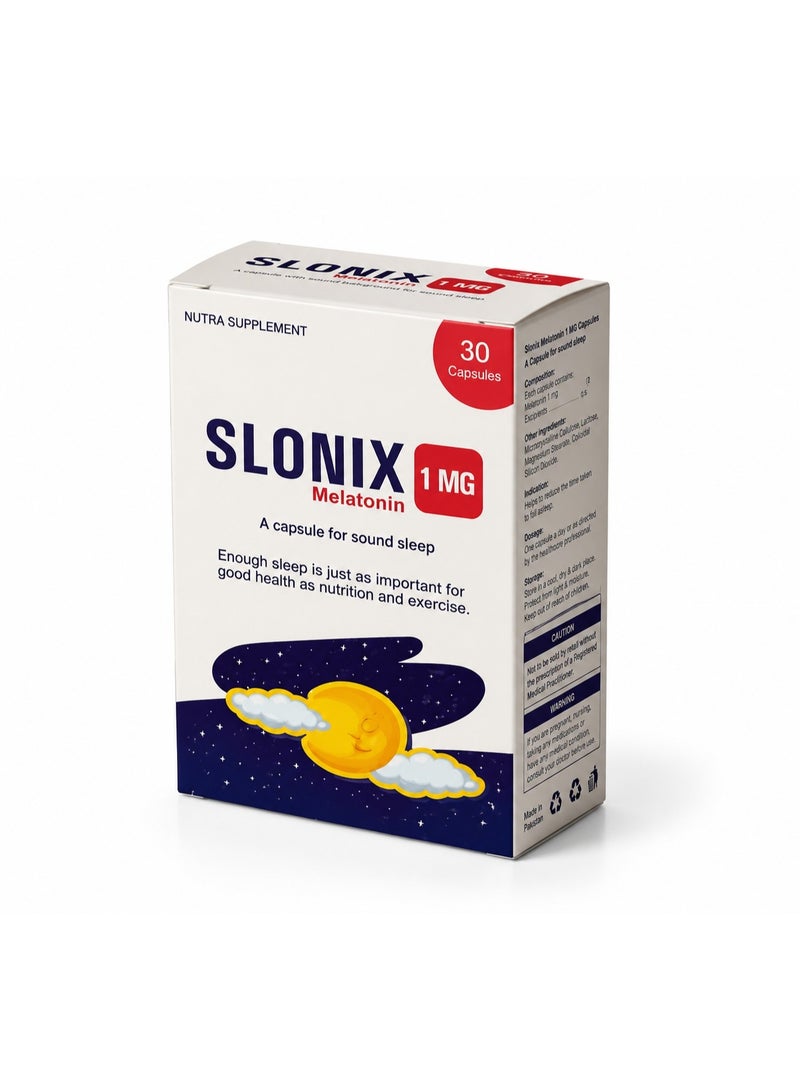 SLONIX 1mg Capsules 30's – Melatonin Supplement for Sleep Support & Healthy Sleep Cycle
