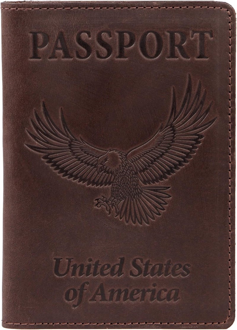 Shvigel Leather Passport Cover - Holder - for Men & Women - Passport Case (Z-Eagle Brown Vintage) - Image 1