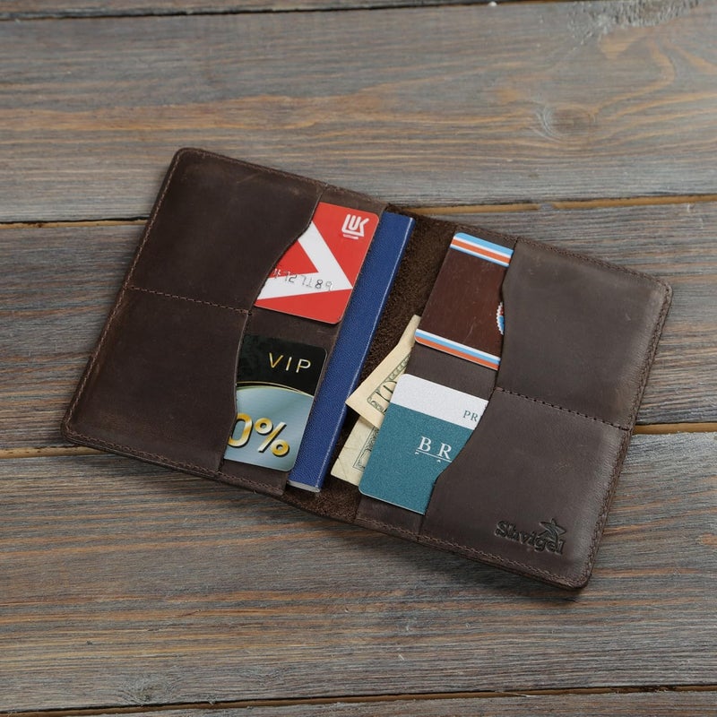 Shvigel Leather Passport Cover - Holder - for Men & Women - Passport Case (Z-Eagle Brown Vintage) - Image 3