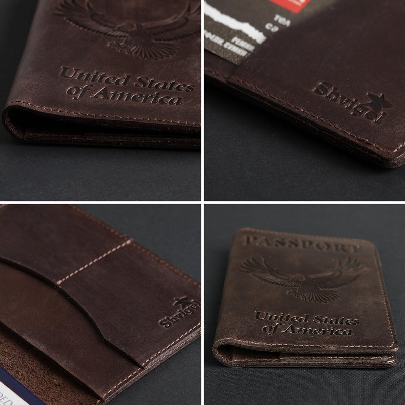 Shvigel Leather Passport Cover - Holder - for Men & Women - Passport Case (Z-Eagle Brown Vintage) - Image 5