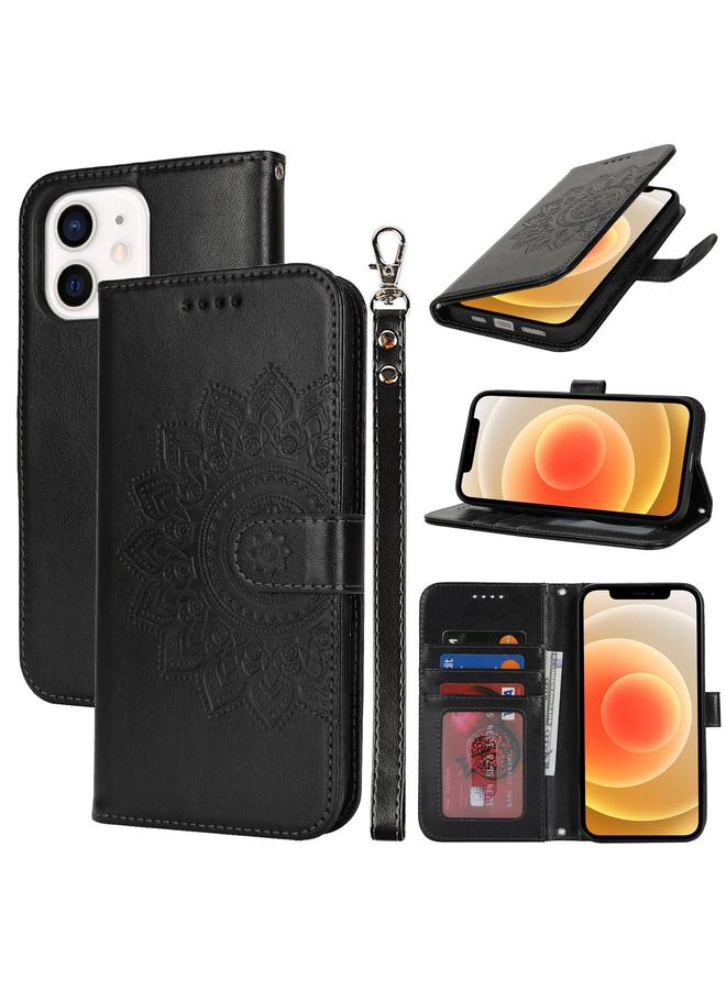 Zaboon Case For iPhone 12 mini Double Fold Printed Embossing Leather Phone Case - Image 1