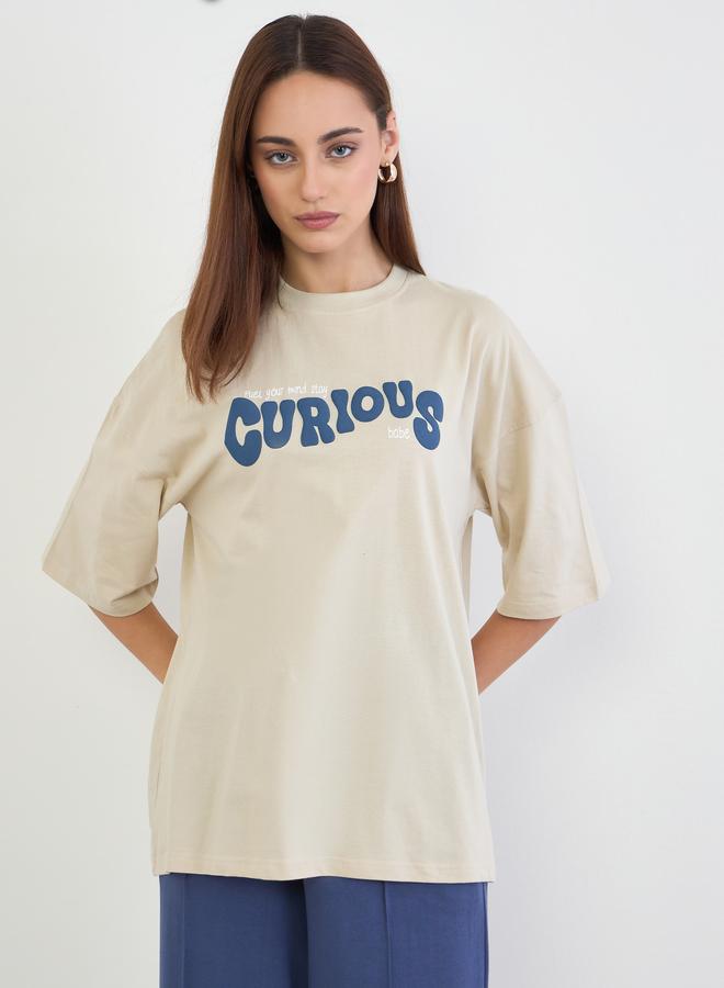 ستايلي تيشيرت واسع بطبعة كتابة - Image 1