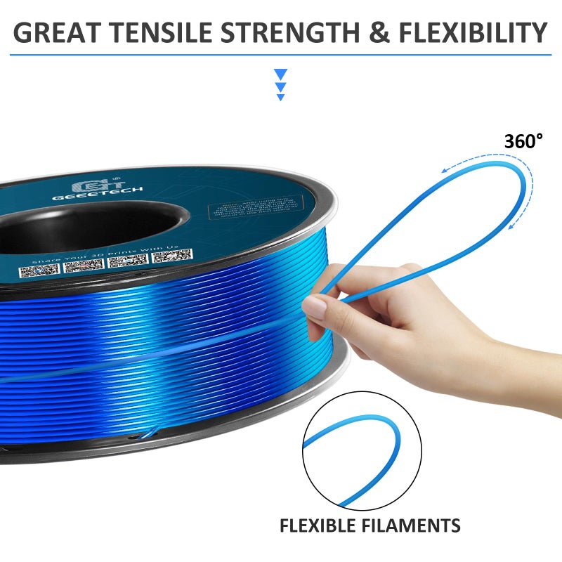 Geeetech TPU Filament 1.75mm, Shore 95A Flexible 3D Printer Filament with High Elasticity, 1KG (2.2lbs) Spool, Dimensional Accuracy Â±0.03mm, Fits Most FDM Printers, Clear Blue - Image 5