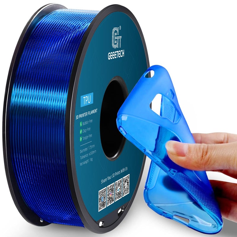 Geeetech TPU Filament 1.75mm, Shore 95A Flexible 3D Printer Filament with High Elasticity, 1KG (2.2lbs) Spool, Dimensional Accuracy Â±0.03mm, Fits Most FDM Printers, Clear Blue - Image 1