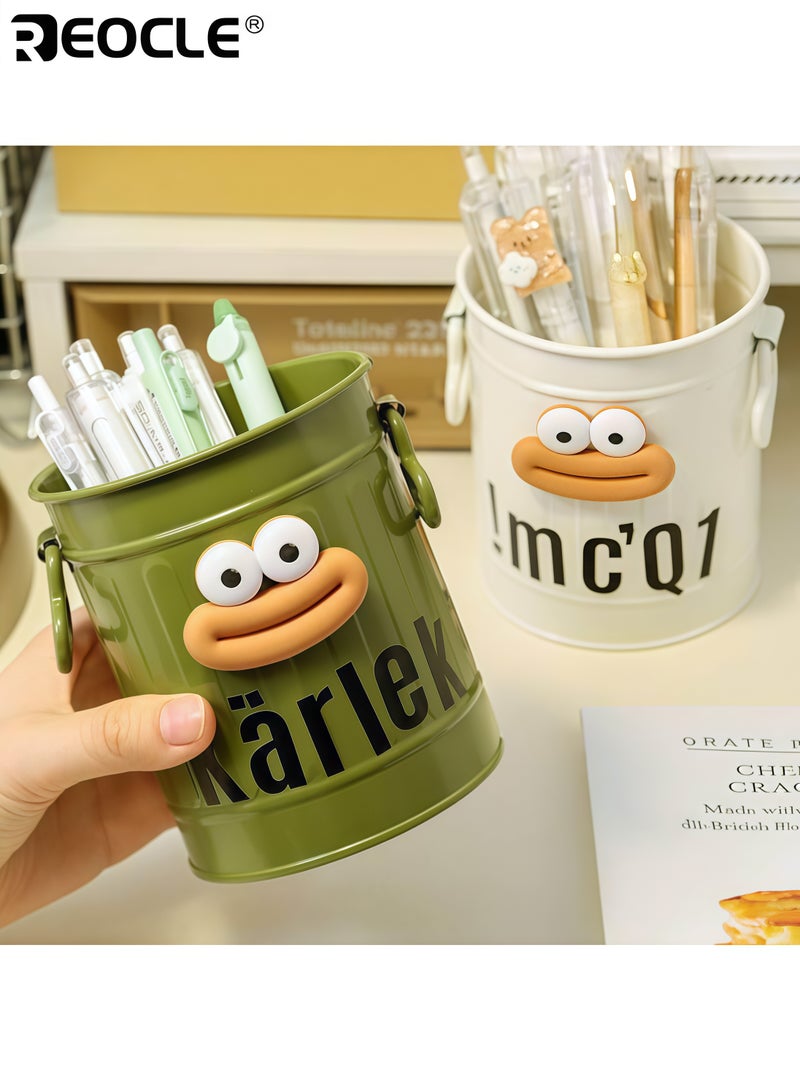 REOCLE 4PCS Cartoon Design Pen Holder Set with Vintage Style and Multi-Slot Storage Desktop Organizer Buckets with Portable Size for Office School Stationery Organization - Image 4