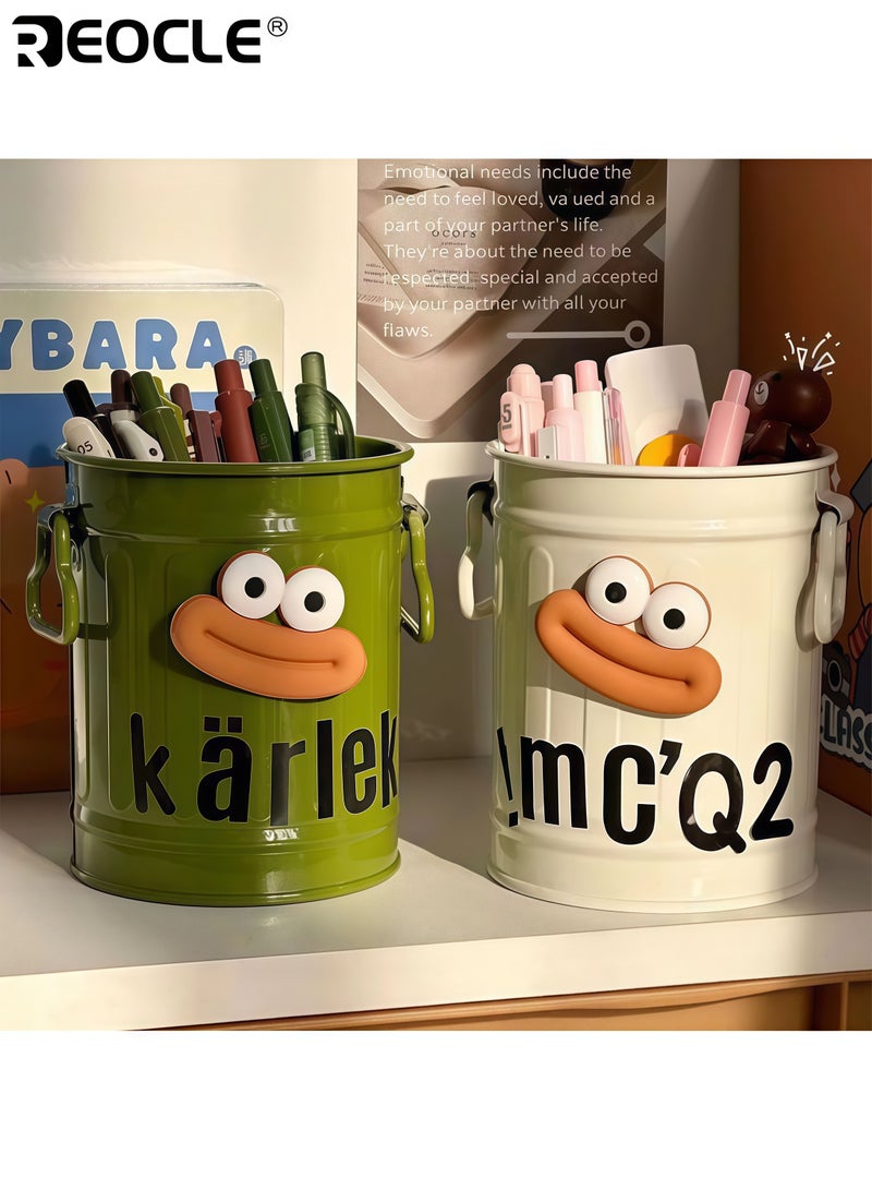 REOCLE 4PCS Cartoon Design Pen Holder Set with Vintage Style and Multi-Slot Storage Desktop Organizer Buckets with Portable Size for Office School Stationery Organization - Image 3