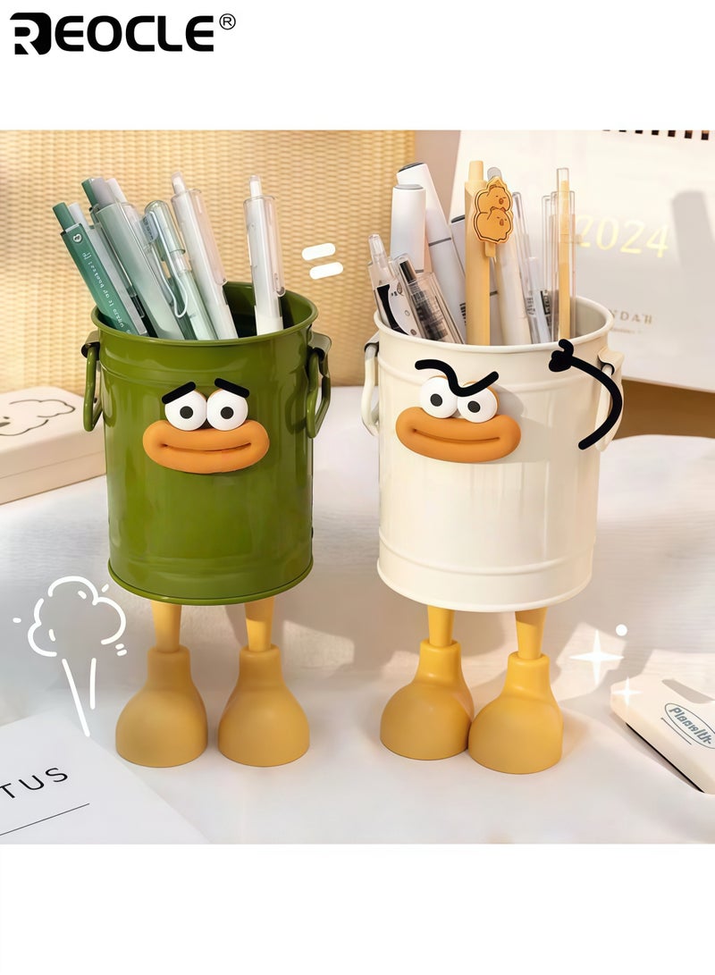 REOCLE 4PCS Cartoon Design Pen Holder Set with Vintage Style and Multi-Slot Storage Desktop Organizer Buckets with Portable Size for Office School Stationery Organization - Image 2