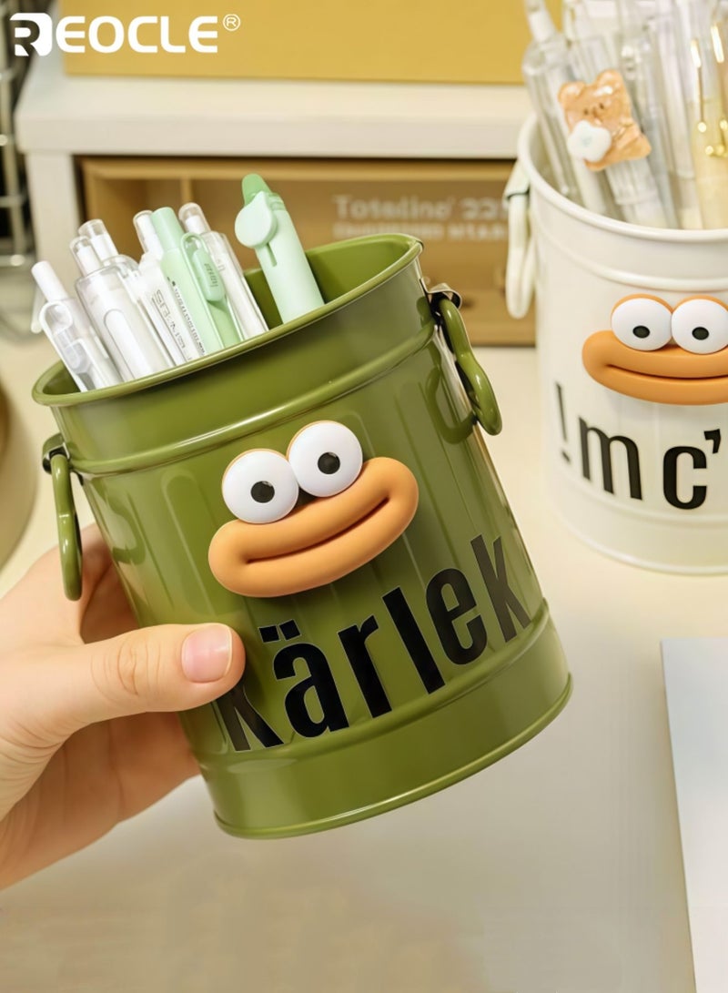 REOCLE 4PCS Cartoon Design Pen Holder Set with Vintage Style and Multi-Slot Storage Desktop Organizer Buckets with Portable Size for Office School Stationery Organization - Image 4