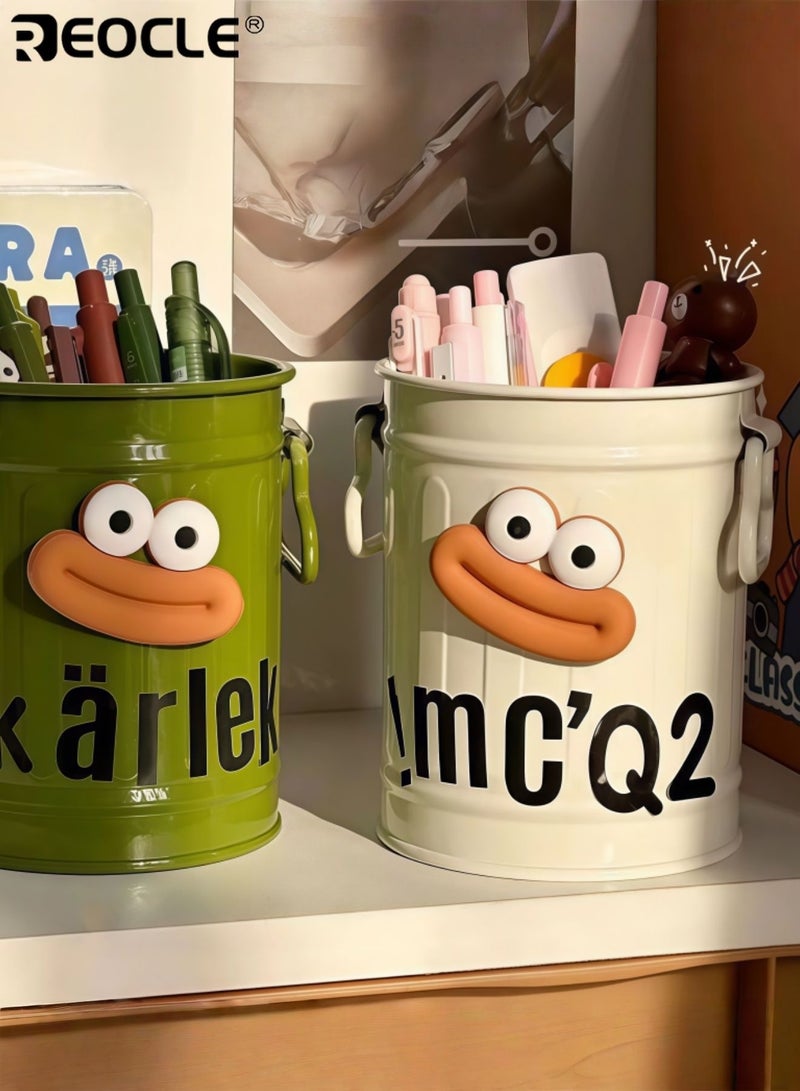REOCLE 4PCS Cartoon Design Pen Holder Set with Vintage Style and Multi-Slot Storage Desktop Organizer Buckets with Portable Size for Office School Stationery Organization - Image 3