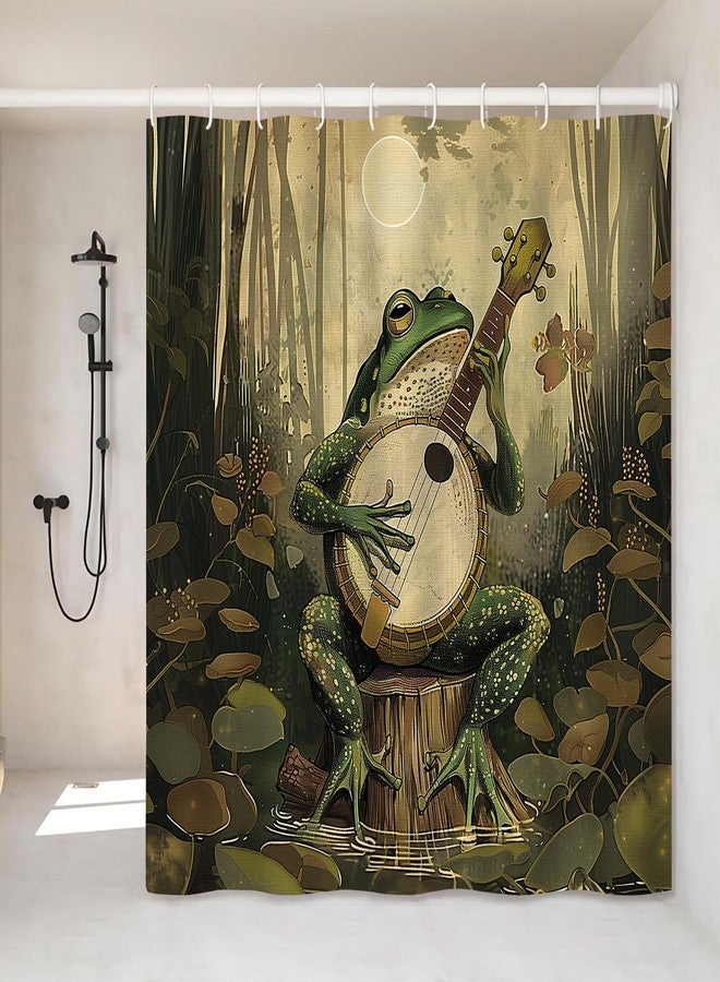VODRM Frog Playing Banjo Shower Curtain- 72x72 Inch Whimsical Nature Bathroom Decor with 12 Hooks - Music and Art Curtains - Modern Country Rustic Decoration, Gifts Teen Adult Women - Image 1