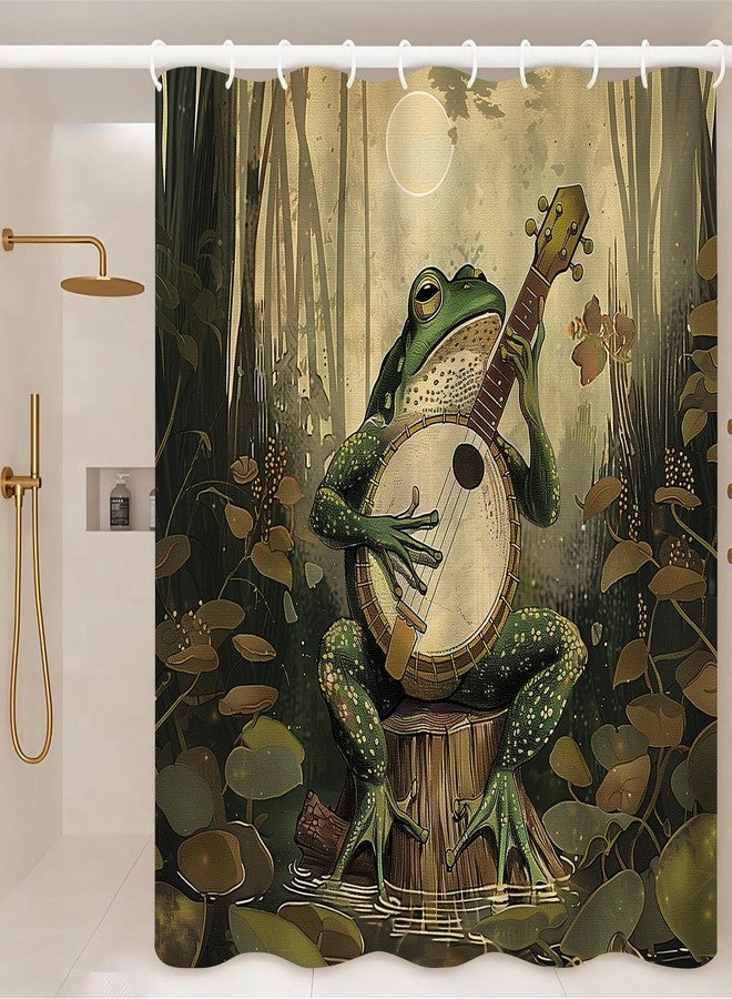 VODRM Frog Playing Banjo Shower Curtain- 72x72 Inch Whimsical Nature Bathroom Decor with 12 Hooks - Music and Art Curtains - Modern Country Rustic Decoration, Gifts Teen Adult Women - Image 2