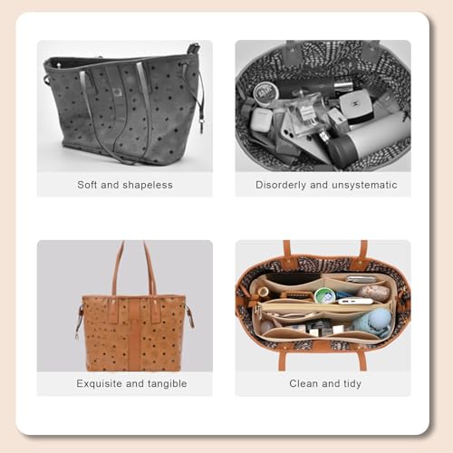 Lckaey purse insert for small tote bags woman felt insert organizer 3020khaki-S - Image 4