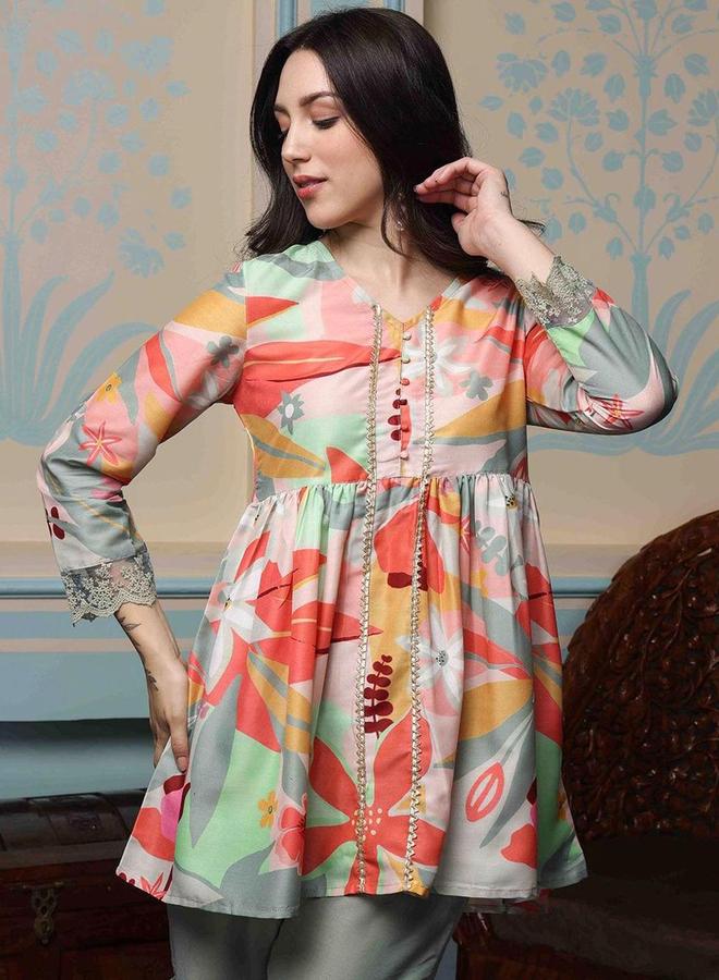 آي شين مجموعة من بنطال وكورتا مطبعة بزهور - Image 4